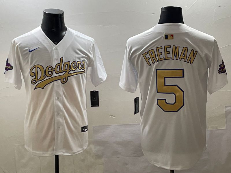 Men Los Angeles Dodgers #5 Freeman White Champion gold character 2025 Nike MLB Jersey style 3312